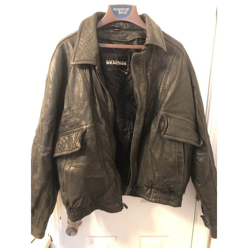 Kenneth Cole Reaction Leather‎ Jacket XL Black Very Good Condition